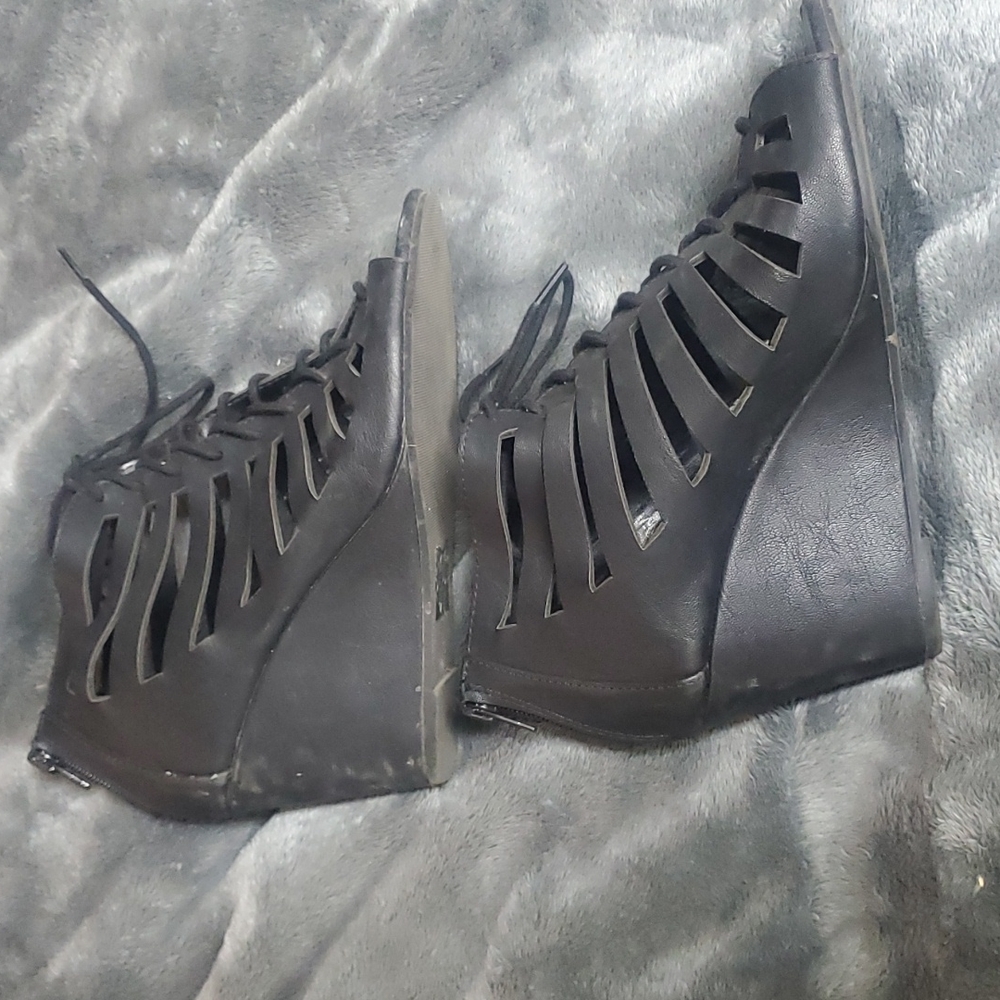 Black wedge booties